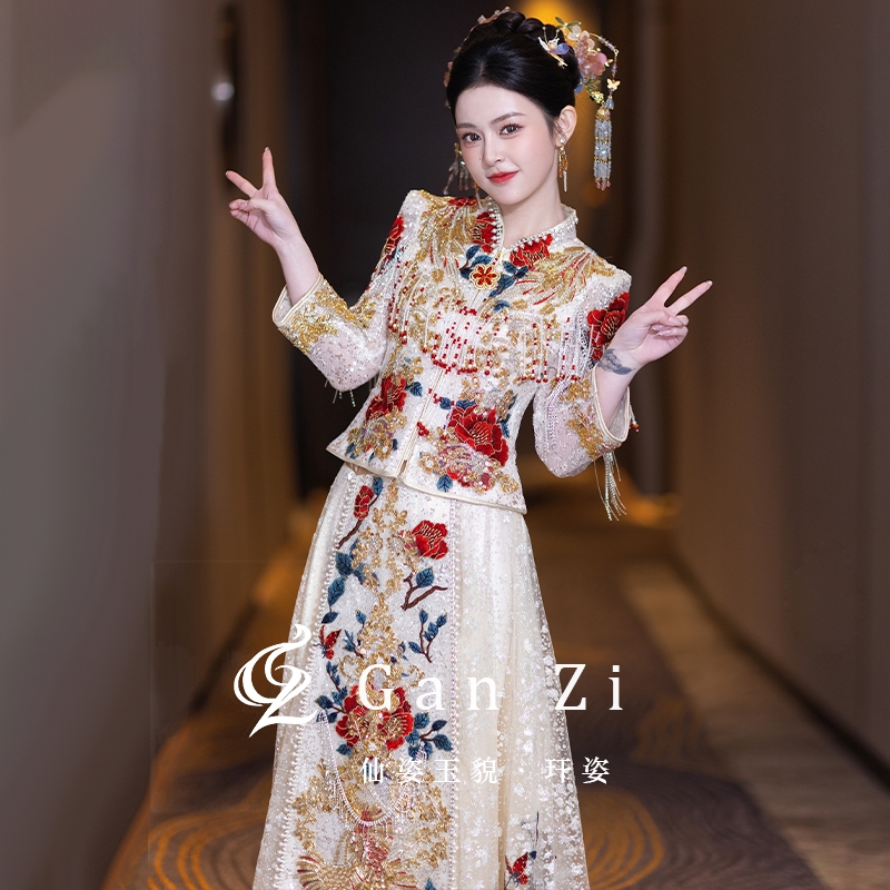 浅色秀禾服2025春季新款新中式敬酒服结婚礼服新娘嫁衣显瘦出阁服