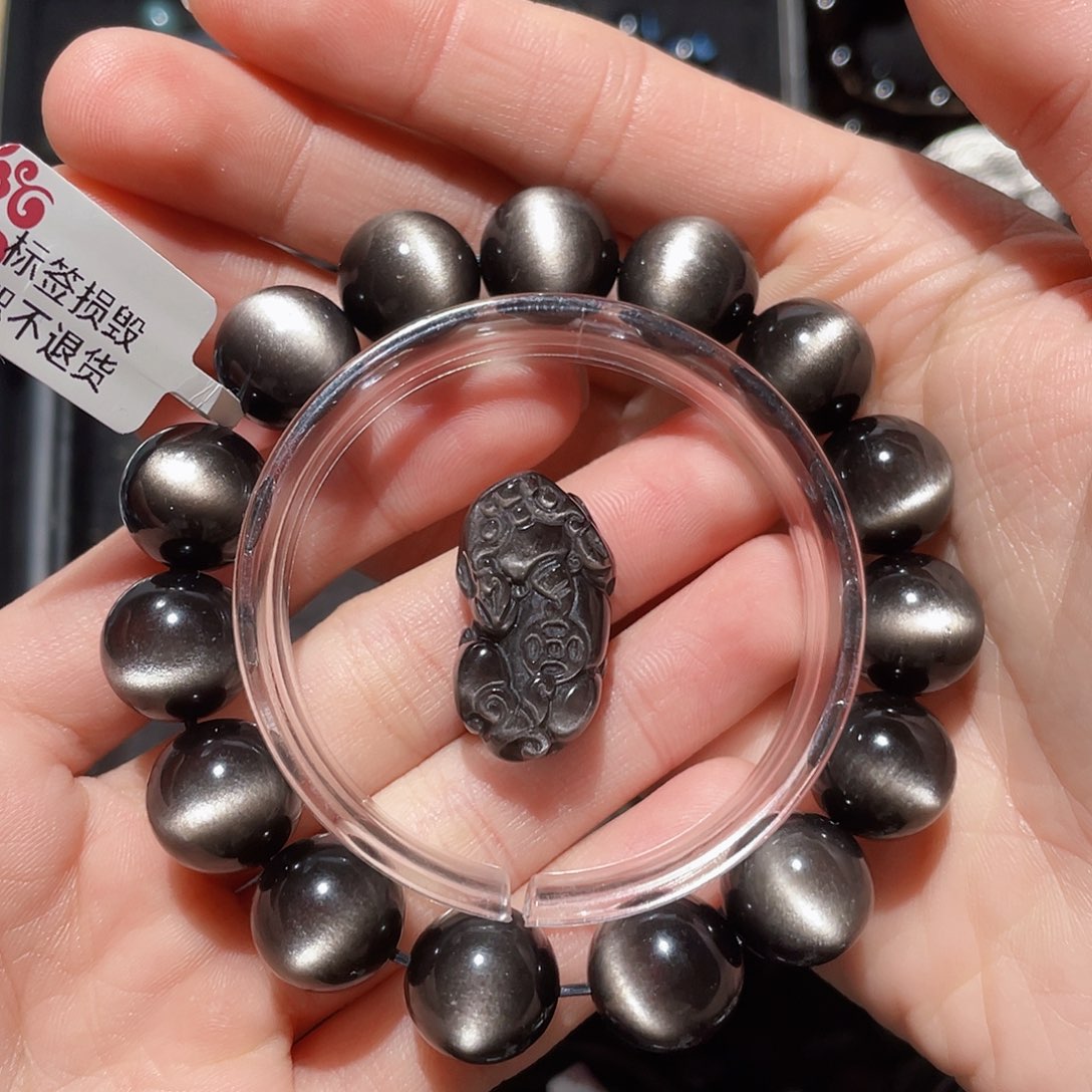 黑曜岩手链未镶嵌泛***上