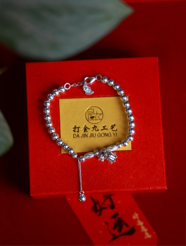 足银银制品 铃兰花珠子手链 新中式百搭不易断足银