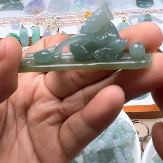 翡翠未镶嵌颈饰翡翠茶摆香插冰绿