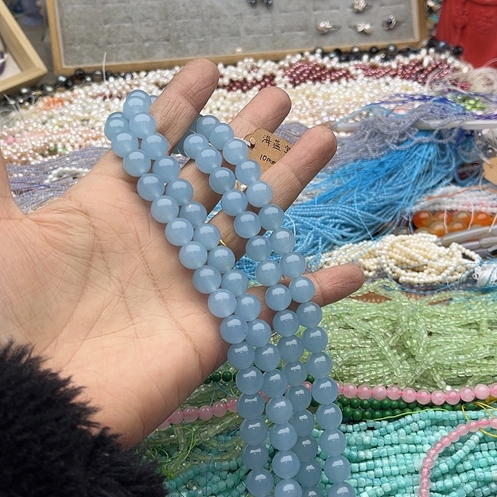 玛瑙/玉髓珠宝半成品未镶嵌一条10mm海蓝宝