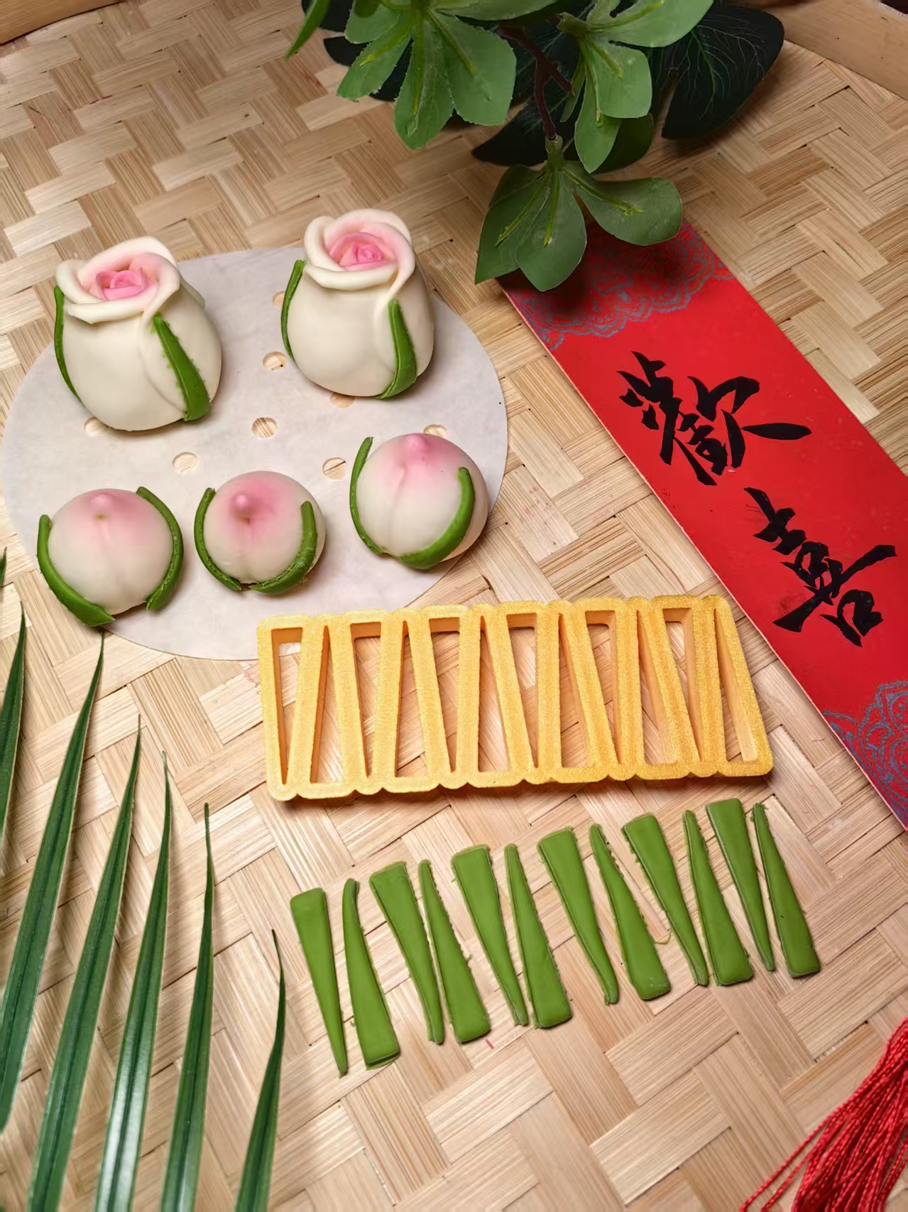 迷你小寿桃叶子模具玫瑰花叶子量产三角形包子馒头子母桃配件模具