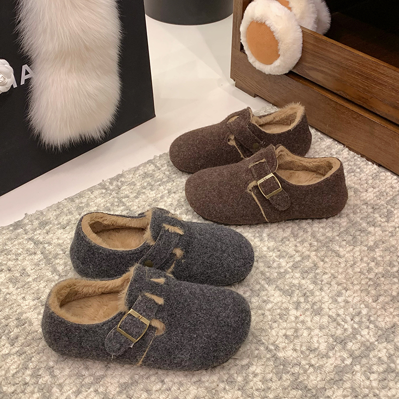 大棉勃肯鞋女2025秋冬新款爆款加绒一脚蹬懒人雪地靴厚底保暖棉鞋