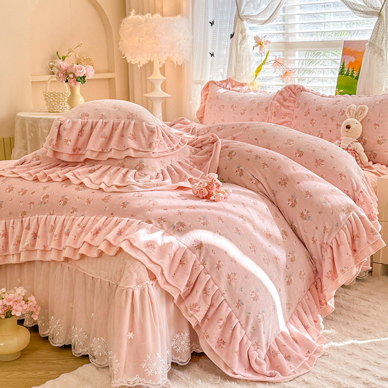 11斤重轻奢牛奶绒四件套秋冬加绒加厚保暖被罩枕套绒边床盖双层边