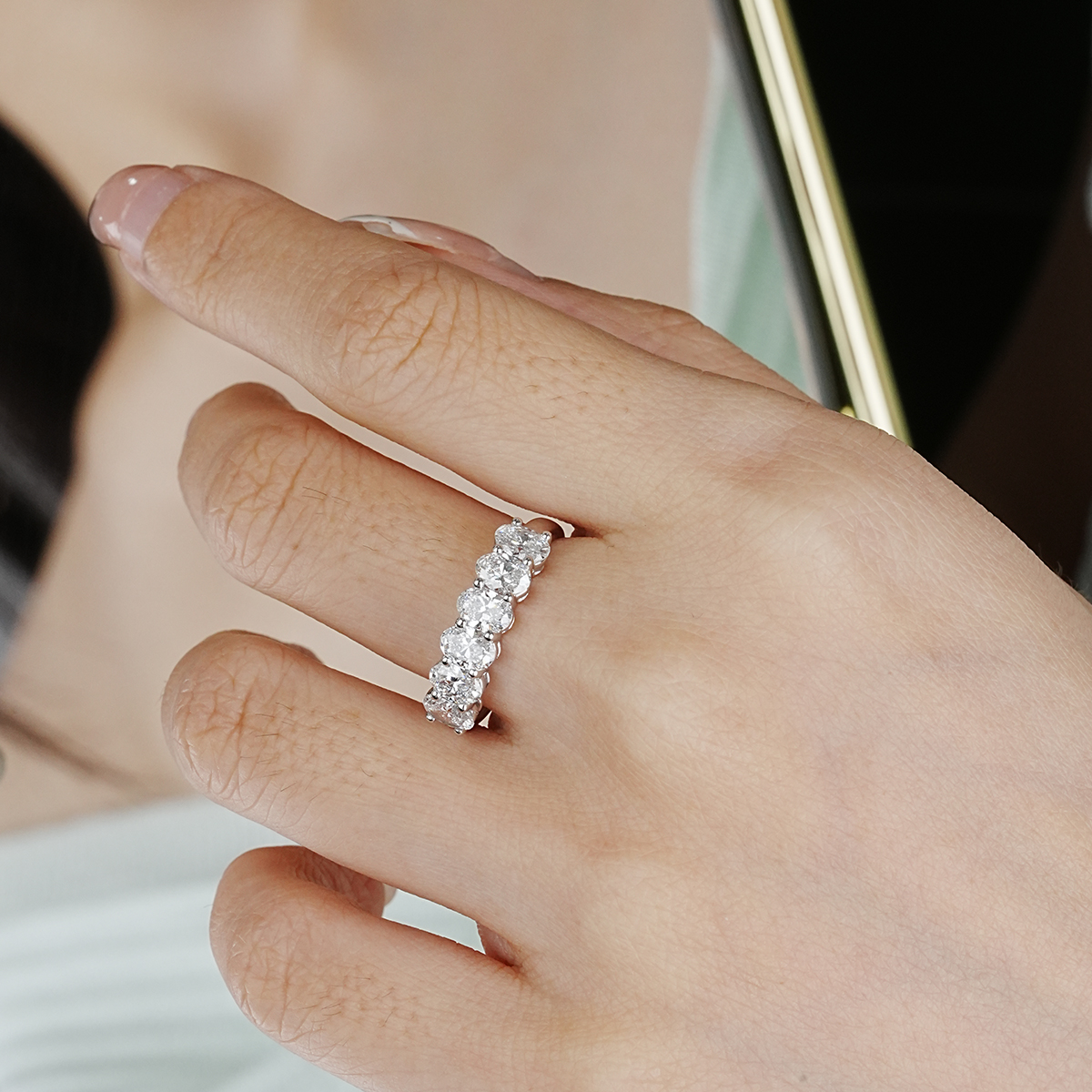 实验室培育钻石六公主椭圆【腾腾严选】铂金钻戒叠戴百搭