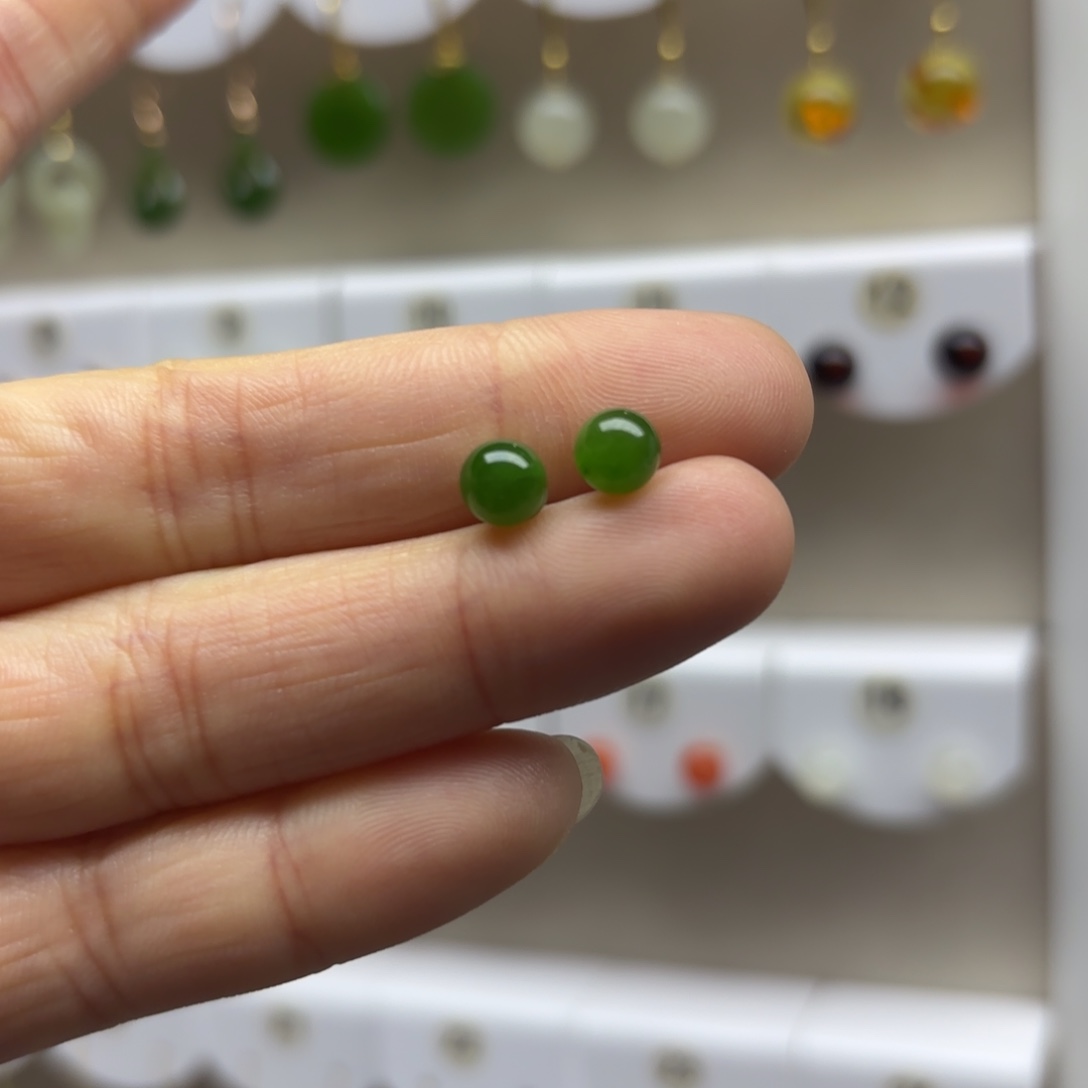 和田玉银S925镶嵌耳饰6mm