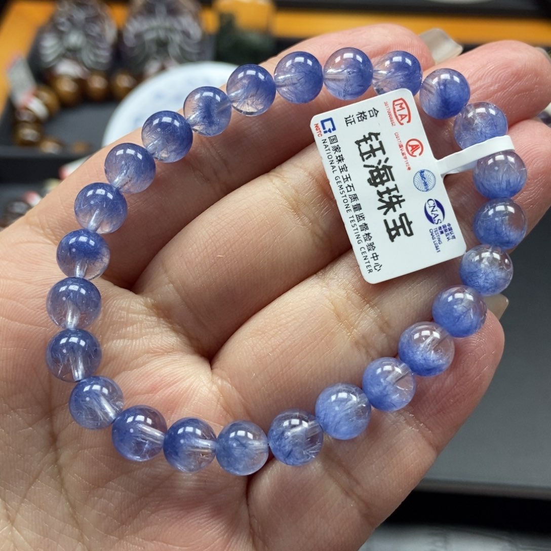 水晶蓝发晶手链7毫米未镶嵌大*侠