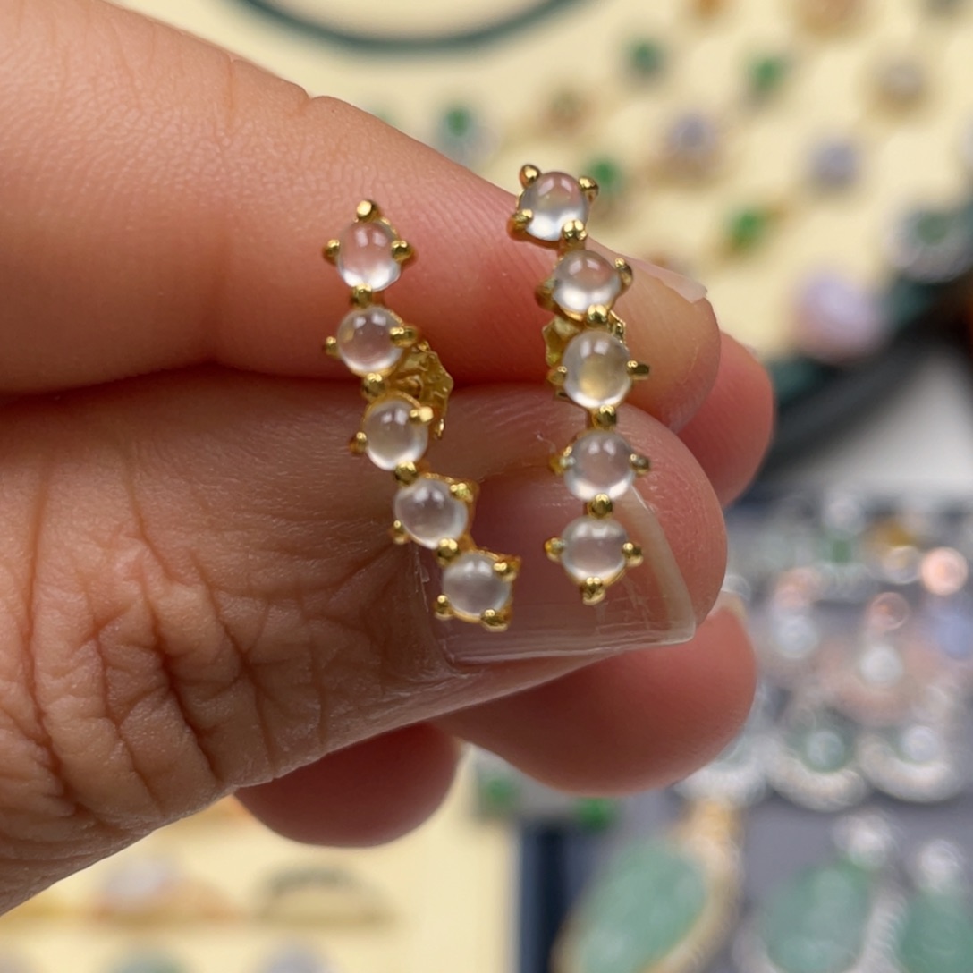 翡翠耳饰银S925镶嵌纯天然缅甸翡翠