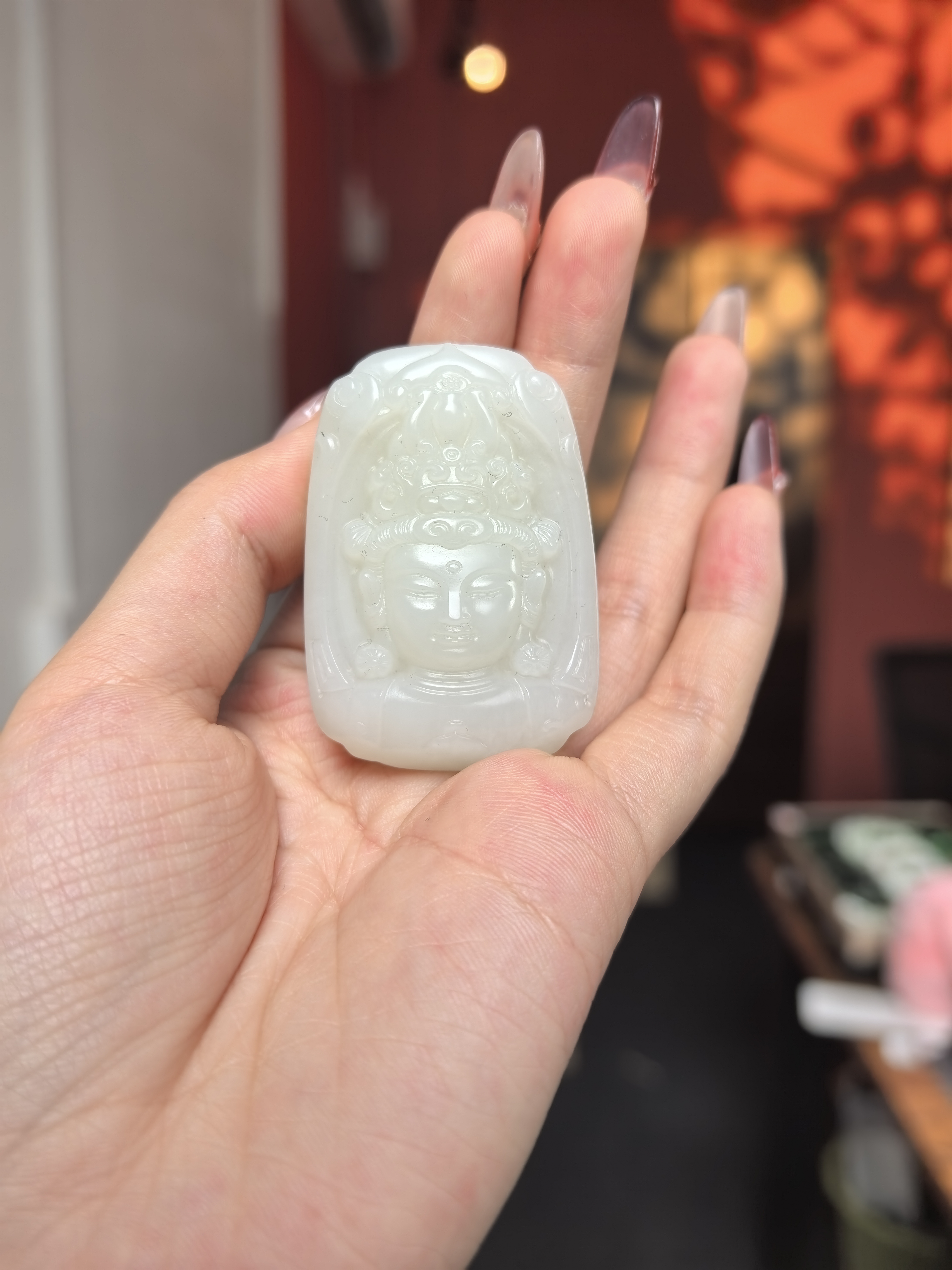 天然和田玉佛首吊坠