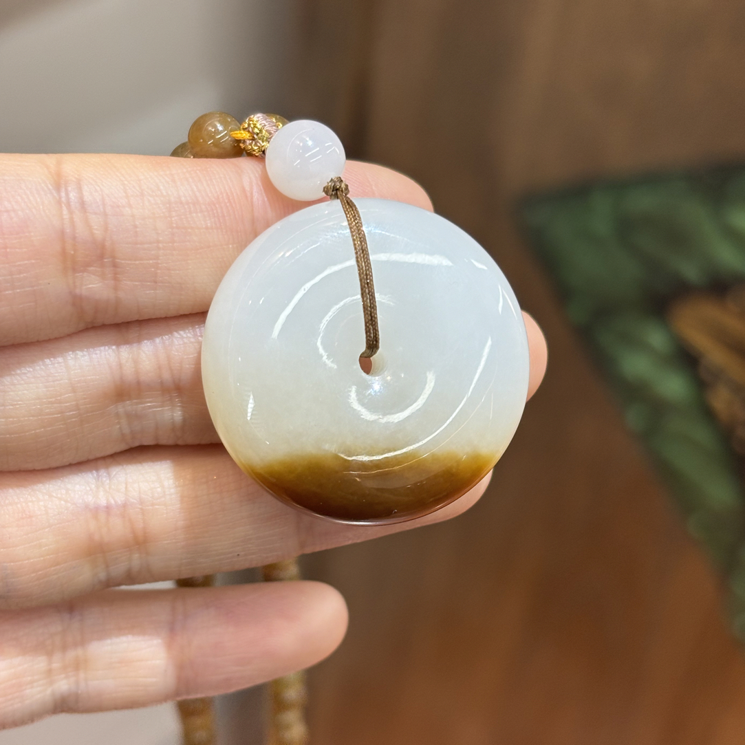 102502wt 和田玉俄料糖羊脂白平安扣吊坠约33.5*11.7