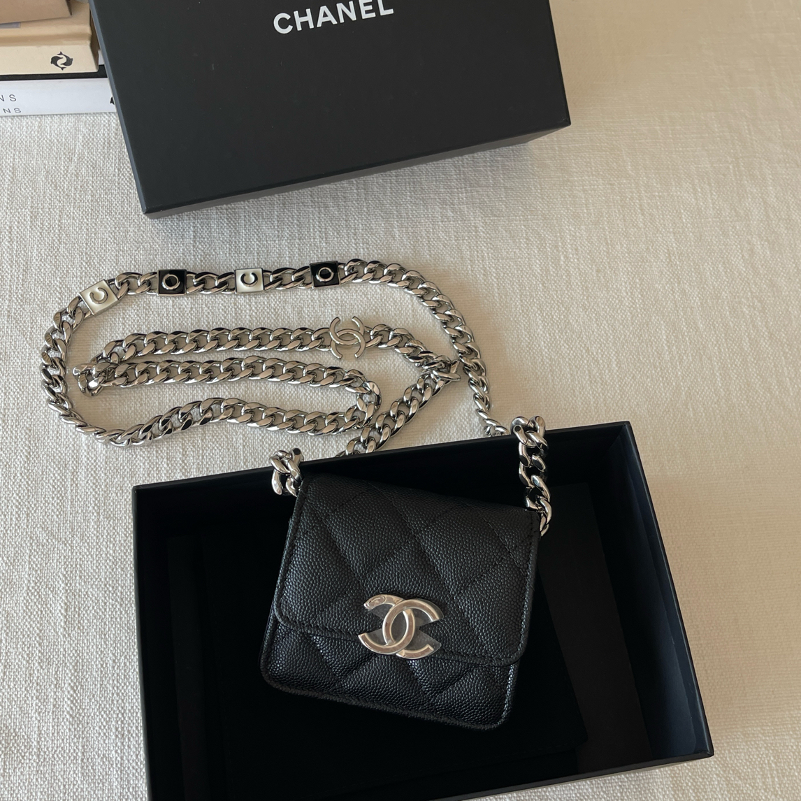 95新 Chanel/香奈儿 Chanel黑银鱼子酱coco珐琅mini风琴斜挎包