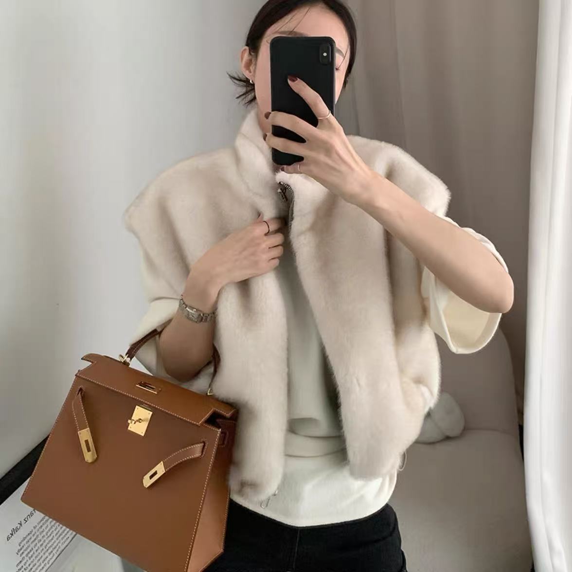 3050老钱风两穿毛毛马甲外套