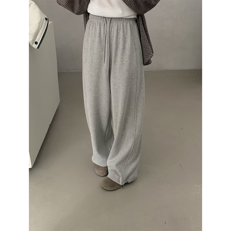 两穿卫裤~抽绳束脚加绒棉质直筒裤女秋冬慵懒感宽松休闲哈伦卫裤