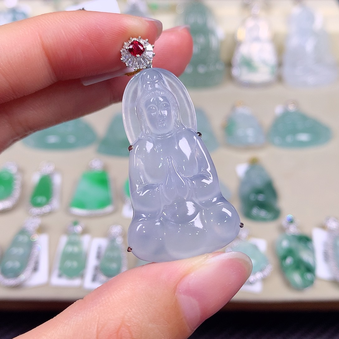 翡翠18K金镶嵌吊坠(不含链)