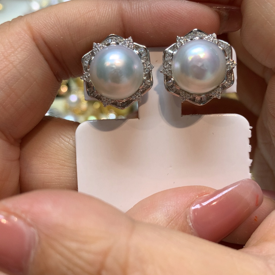 海水珍珠耳饰银S925镶嵌