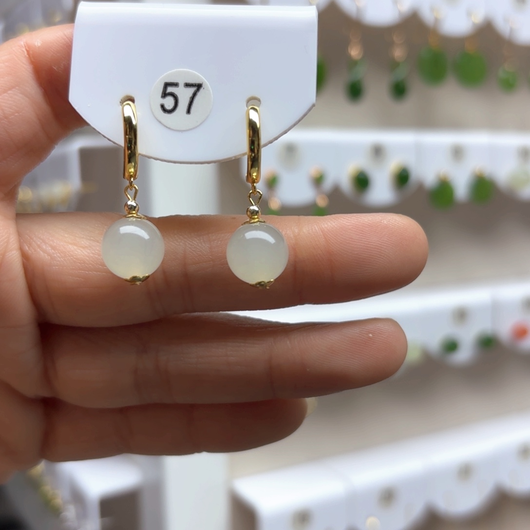 和田玉耳饰银S925镶嵌