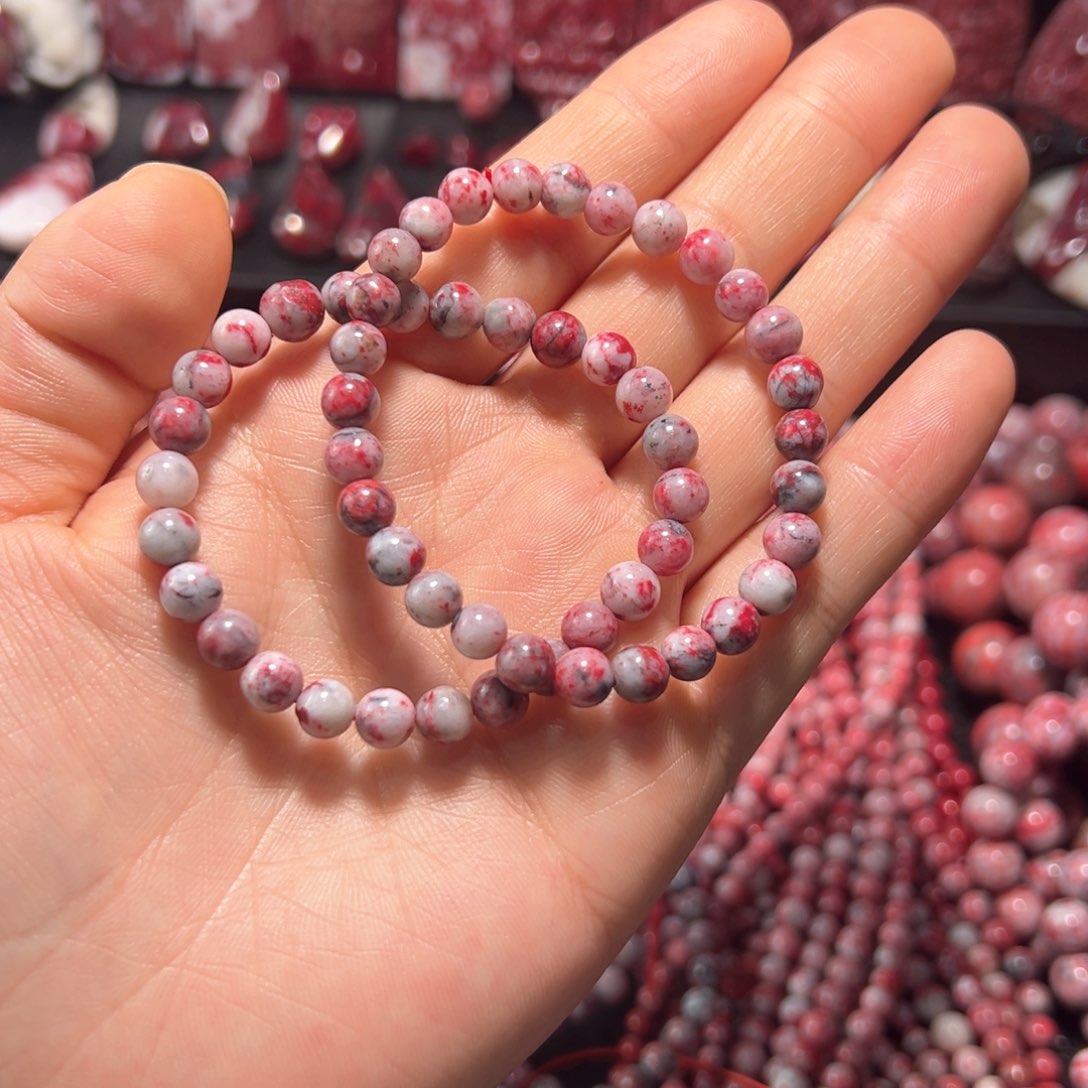 天然辰砂天然朱砂玉化原石手串