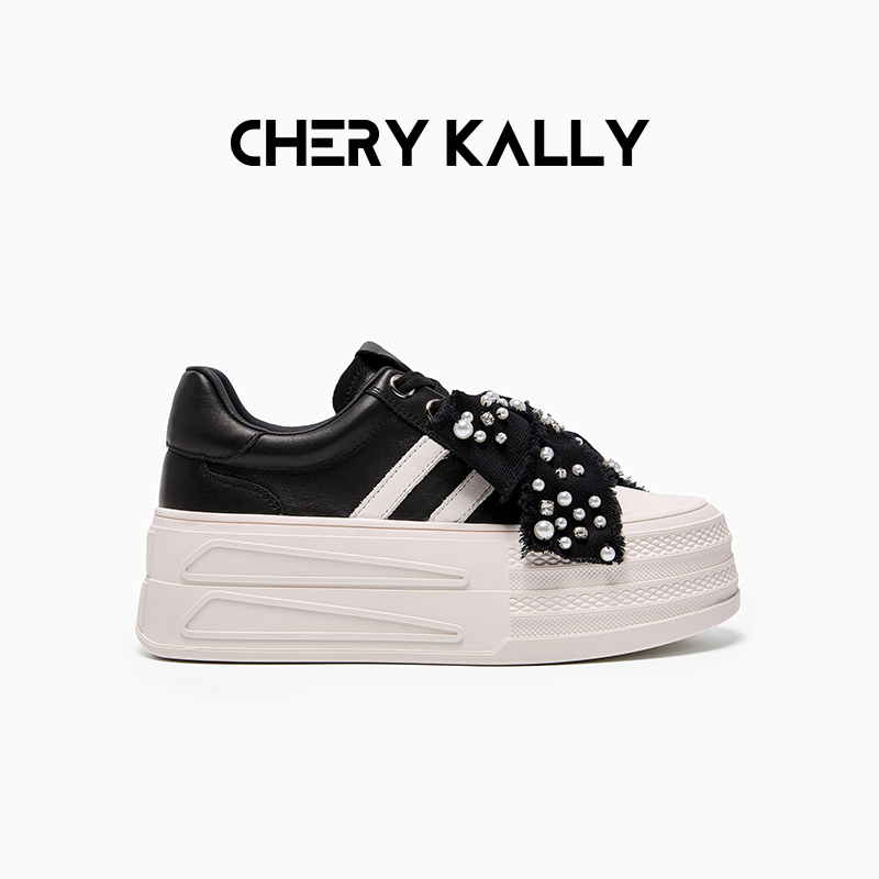 CHERY KALLY厚底松糕鞋透气女子蕾丝蝴蝶结板鞋网红鞋963LD5561