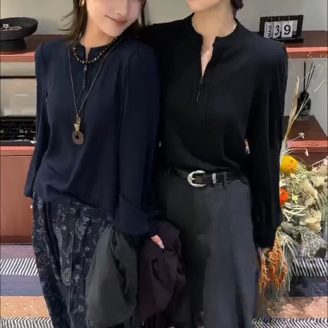 衣凡9832韩版休闲秋冬宽松设计感半拉链上衣