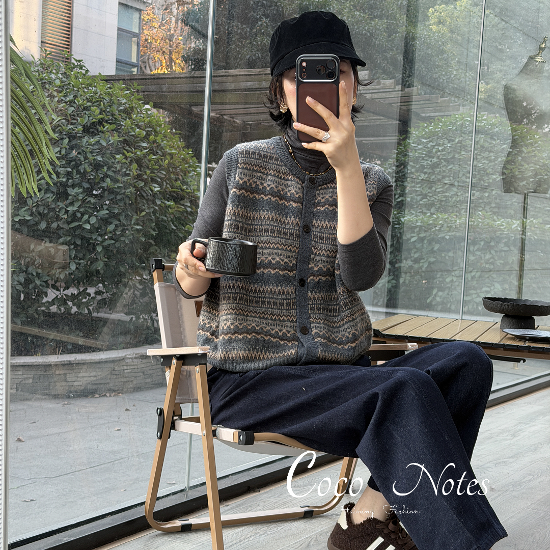  COCO NOTES DXJ26010【复古】【牦牛绒羊毛】老钱风针织马甲开衫毛衣