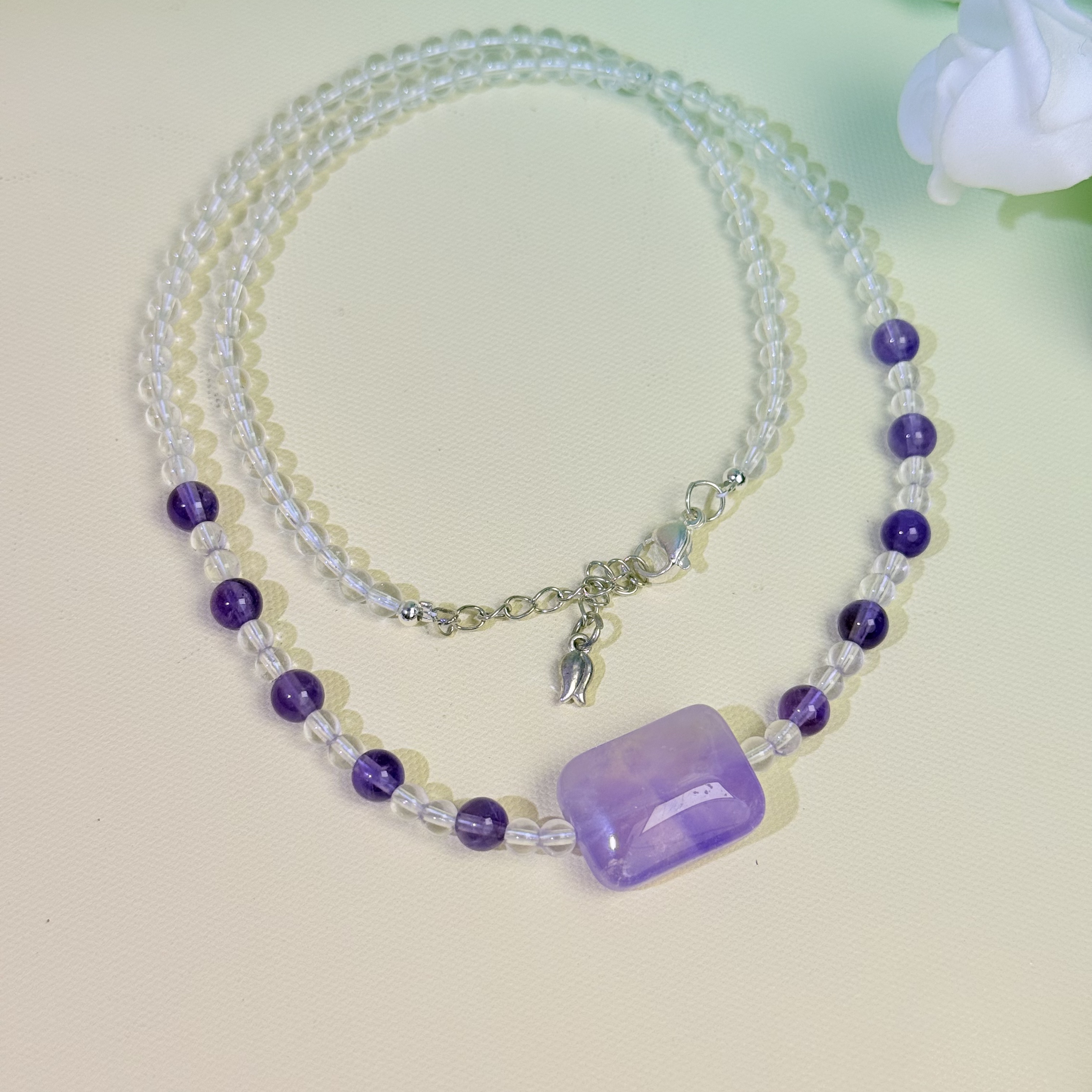 【585 紫水无事】紫水晶白水晶项链4-5mm面小仙多样性发其一