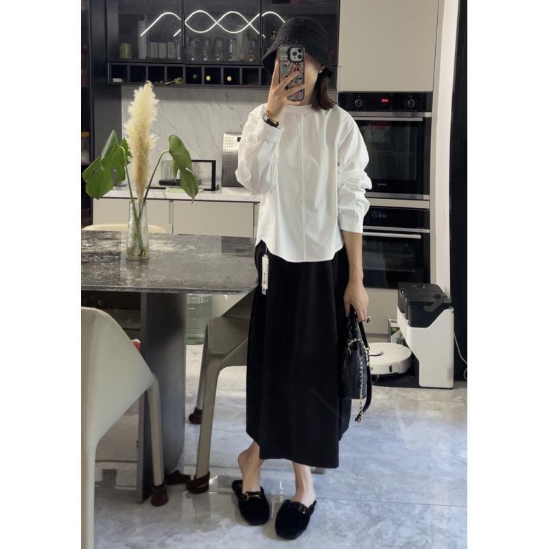 秋季套头新款休闲风遮肉显瘦白色长袖衬衫