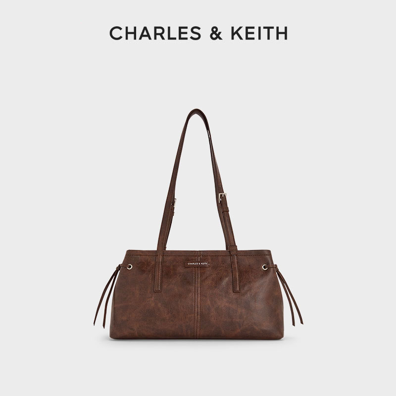 CHARLES & KEITH【流光风】25秋新油蜡皮脏脏包绳结腋下包20782673