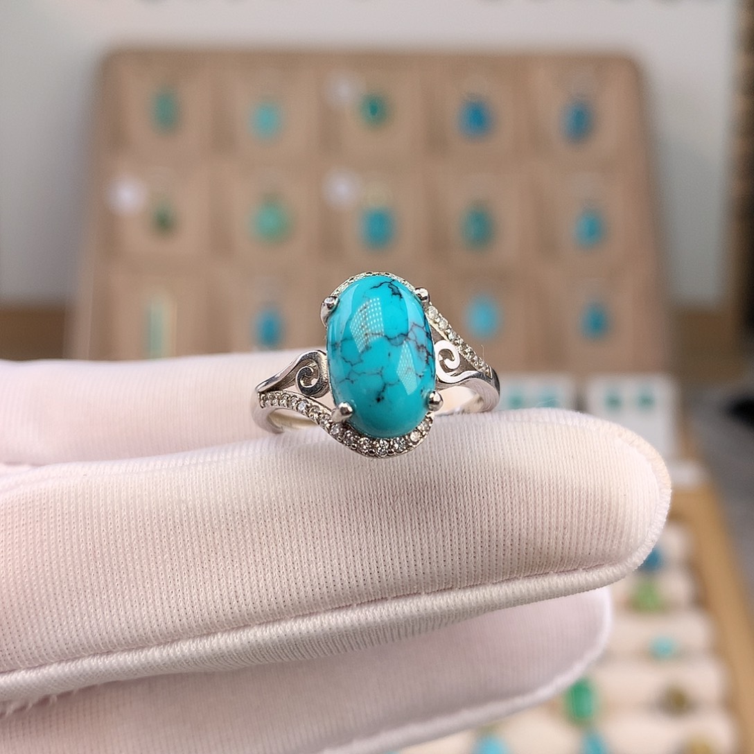 绿松石银S925镶嵌戒指