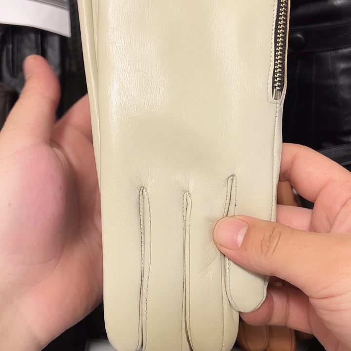 羊皮真皮侧拉链米白色20