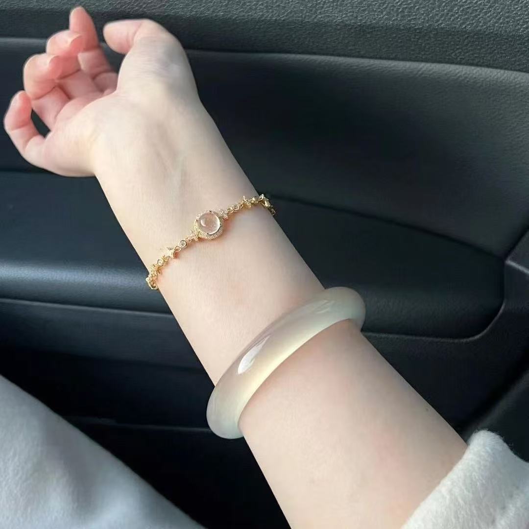非金属玻璃手镯 白月光香槟金猫眼手镯
