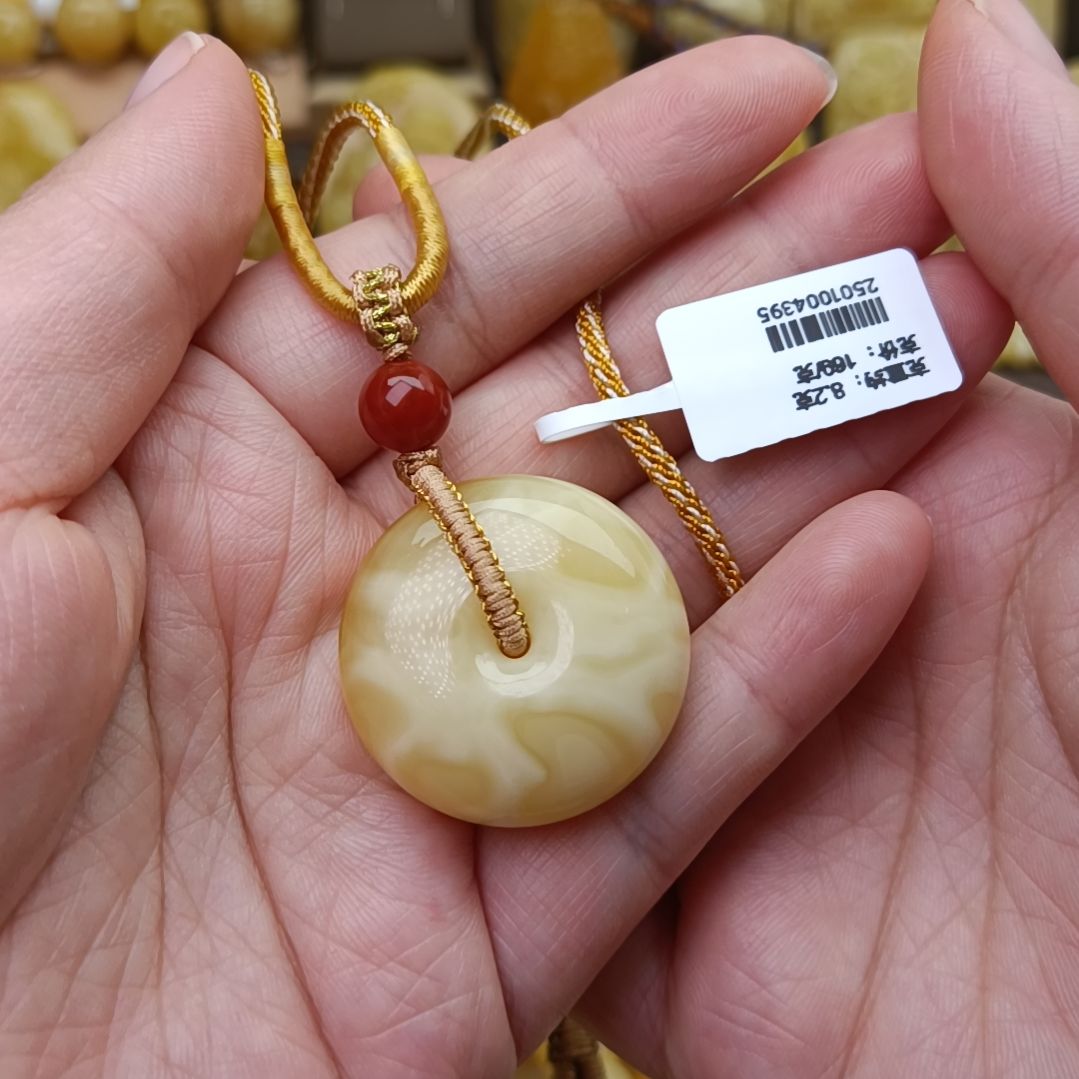 蜜蜡吊坠(不含链)未镶嵌白蜡水波纹平安扣