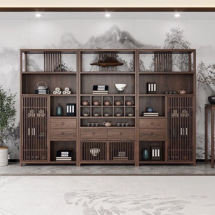 新中式老榆木博古架书柜茶室茶叶展示架多宝阁实木隔断柜置物架