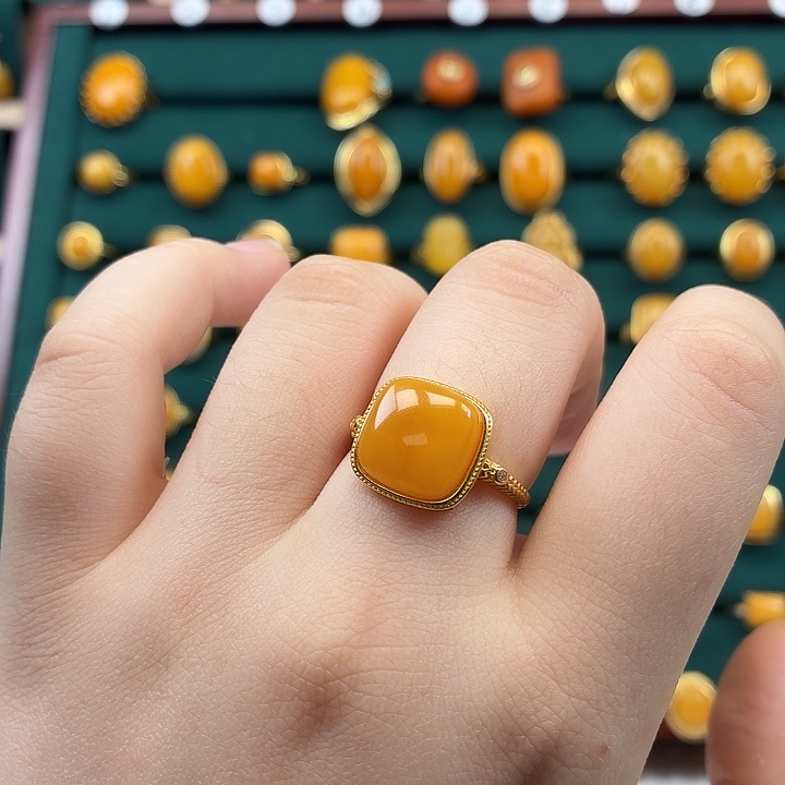 琥珀银S925镶嵌戒指