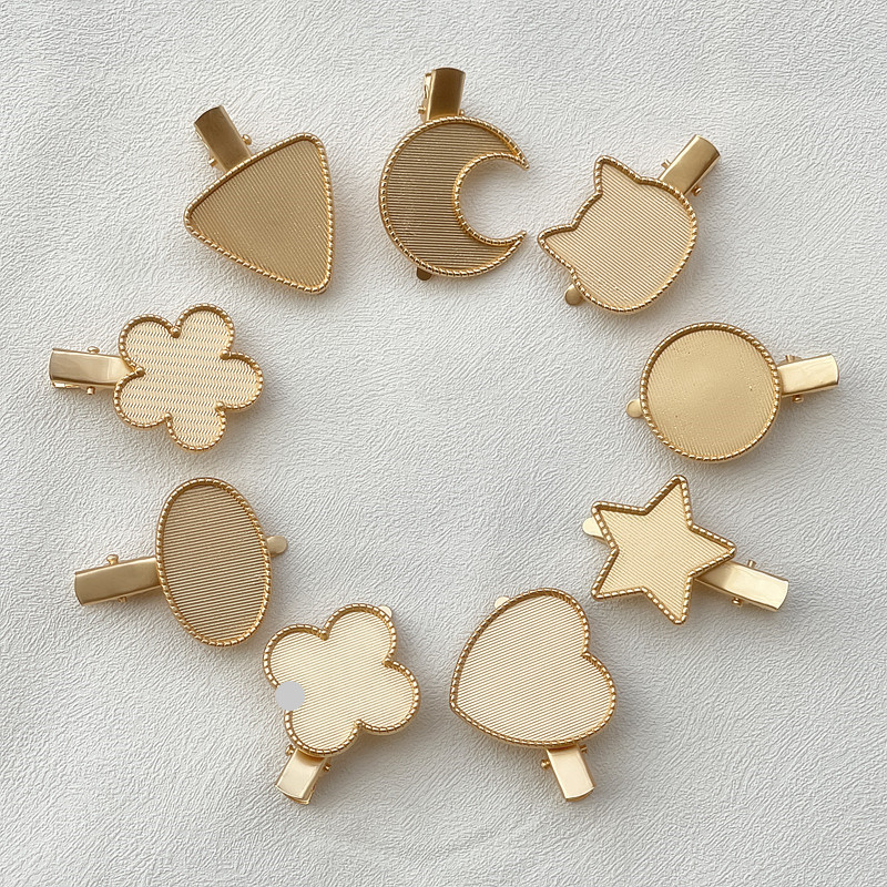 亚金贴皮点翠凹槽几何小尖夹鳄鱼夹DIY中古发饰品金属配件材料