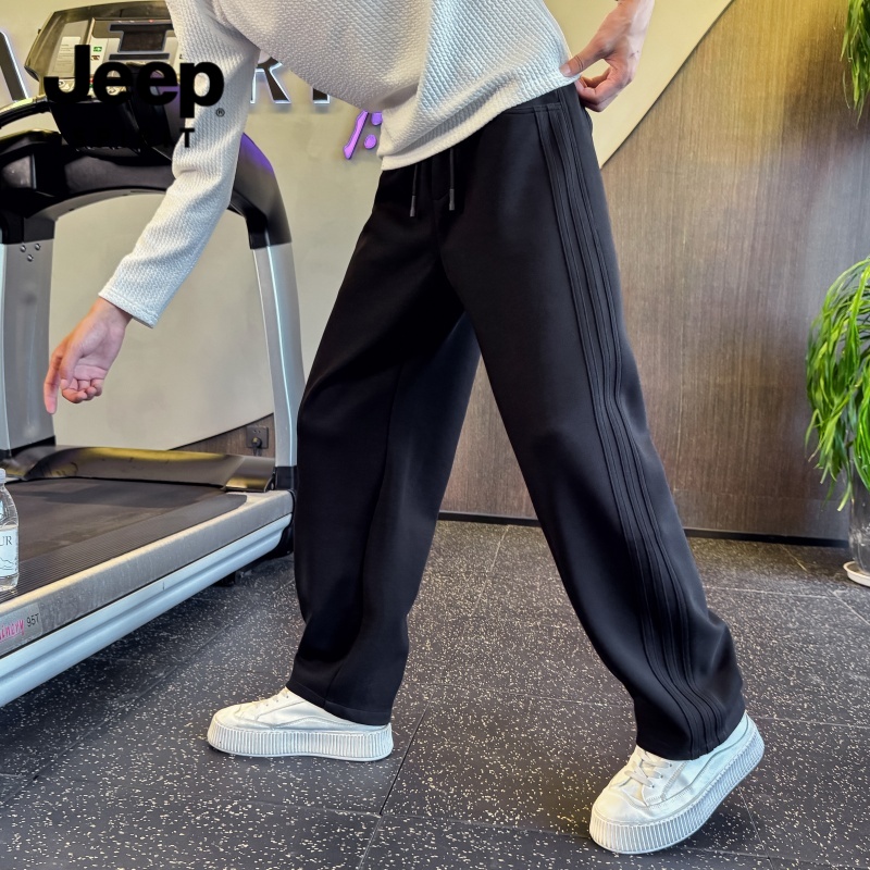 JEEP吉普秋冬季弯刀卫裤男加绒直筒运动休闲长裤青年轻奢痞帅男装