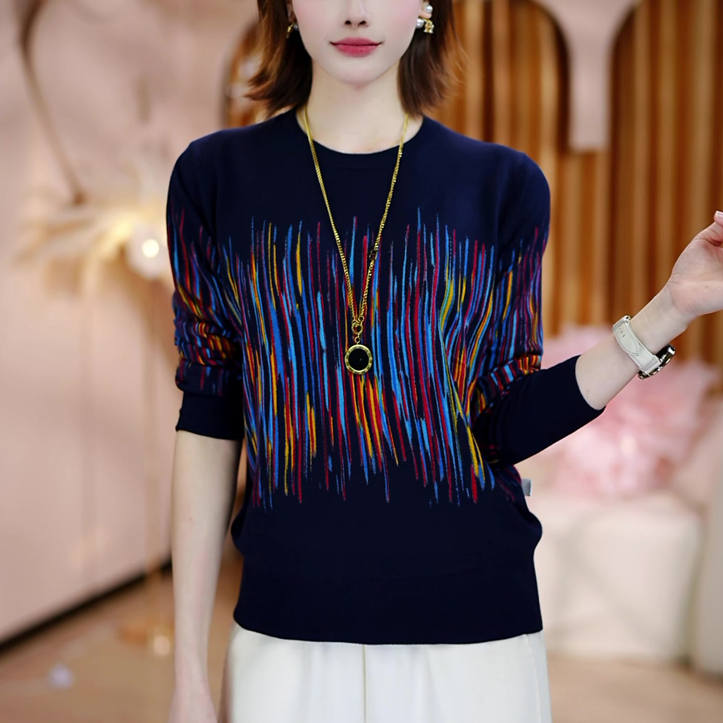 秋冬小众设计涂鸦洋气百搭宽松显瘦时尚长袖印花套头圆领针织衫女