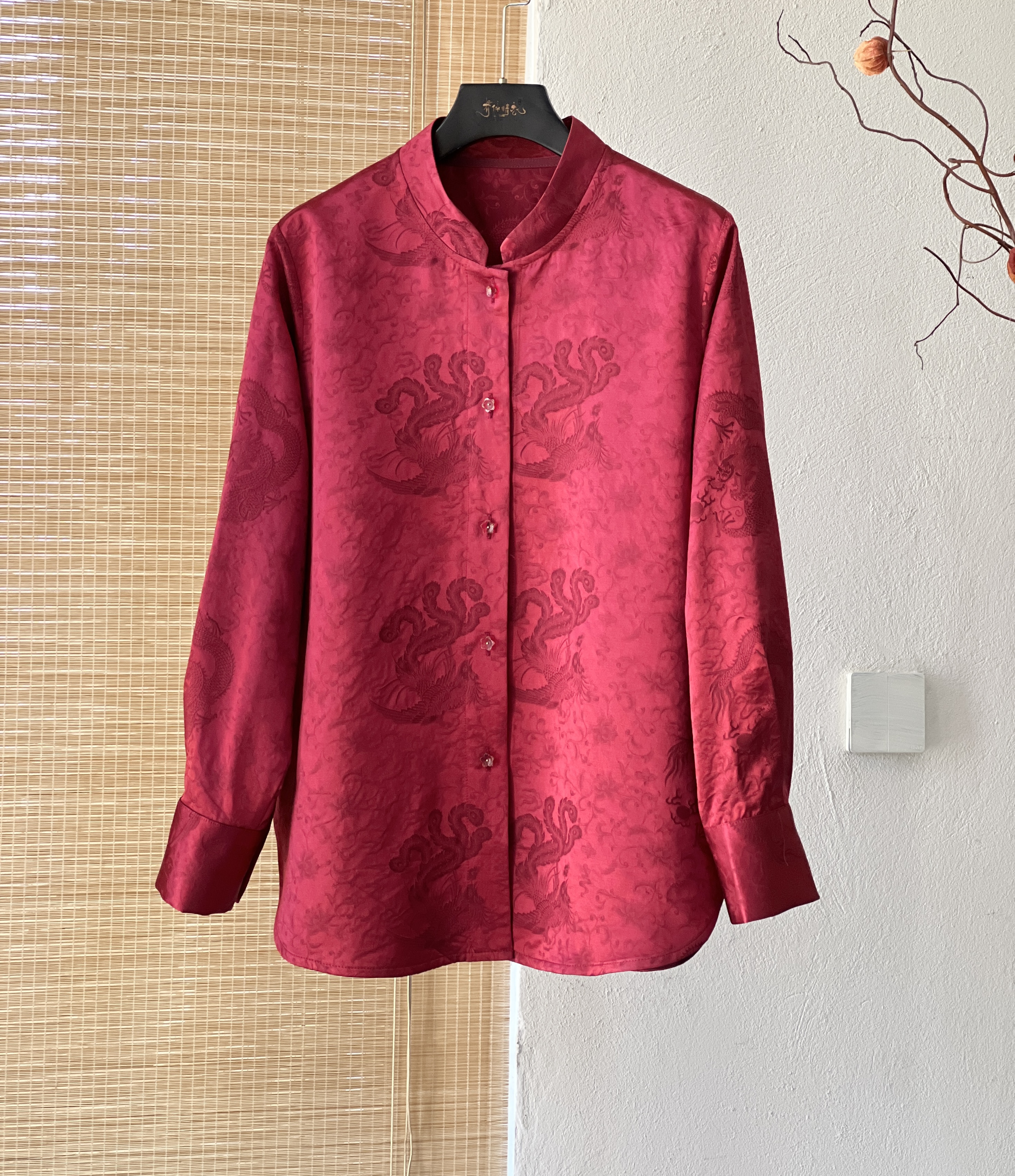 【以晴.高定】高端轻奢真丝羊毛龙纹祥瑞图案衬衫枣红色大气