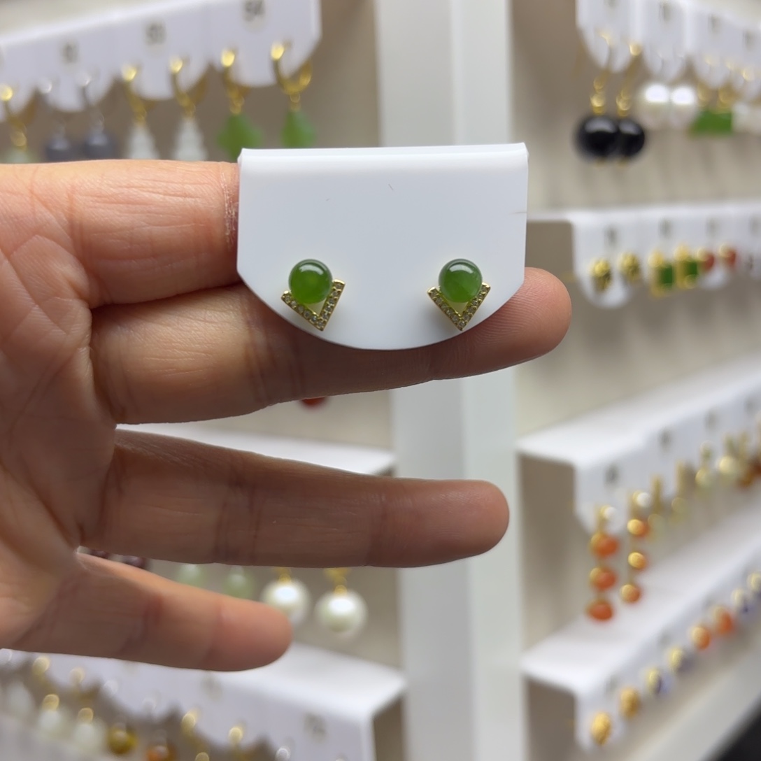 和田玉银S925镶嵌耳饰