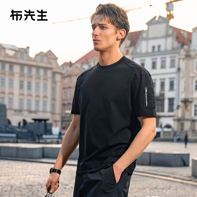 布先生廓形男士T恤2025初秋解构设计纯色圆领短袖ET16223断码清仓