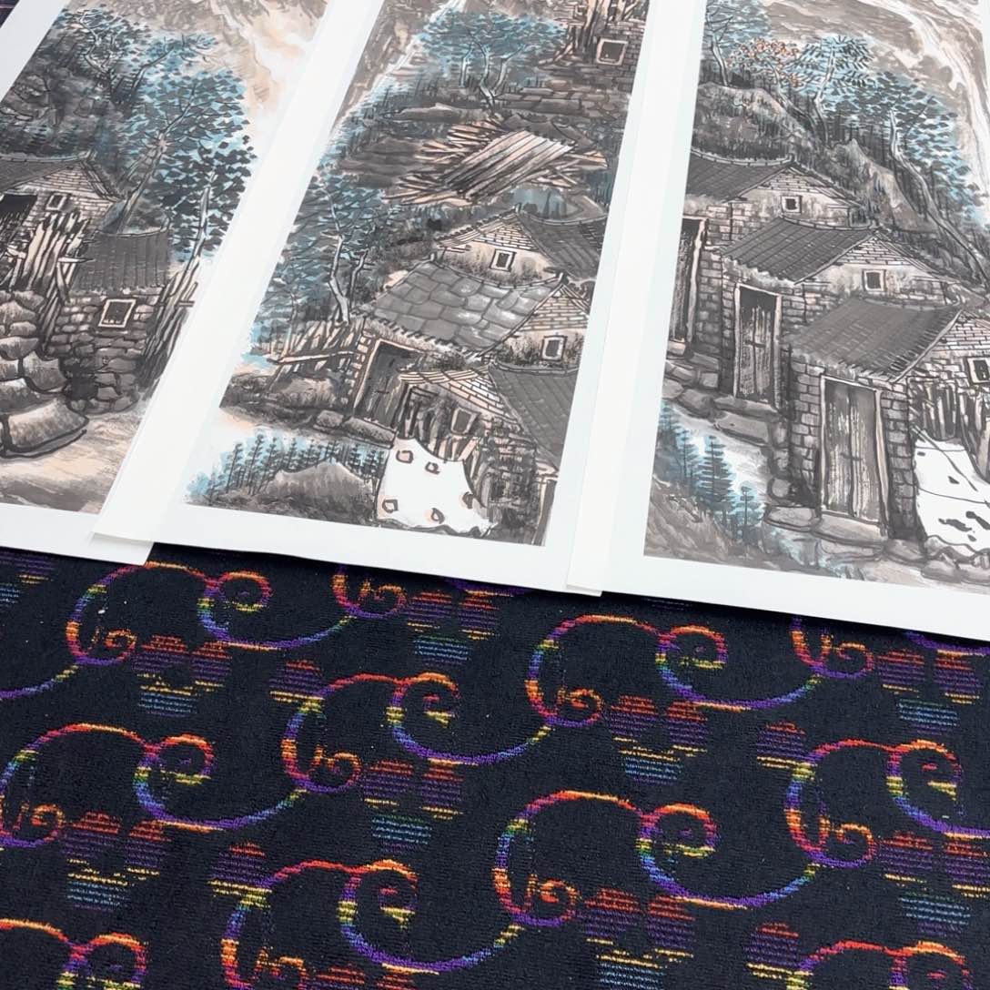 国画淡**墨丁洪运四条屏童