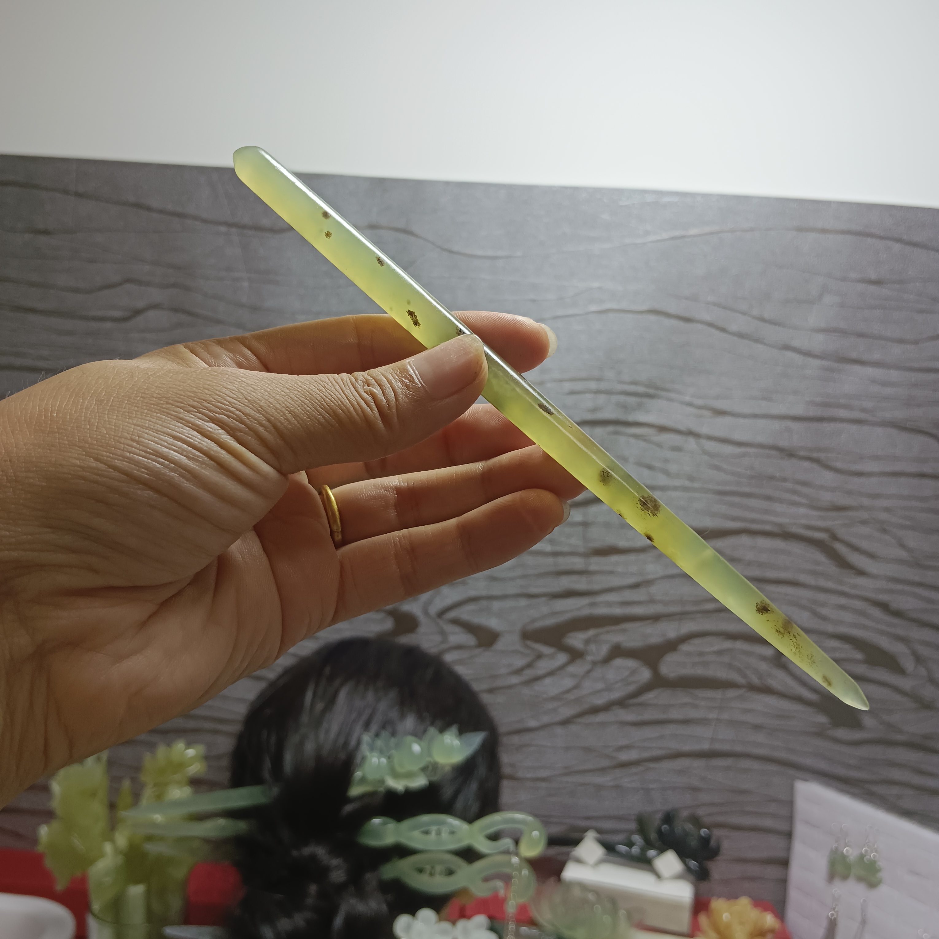 岫玉发簪素棍，纯天然手工发簪，
