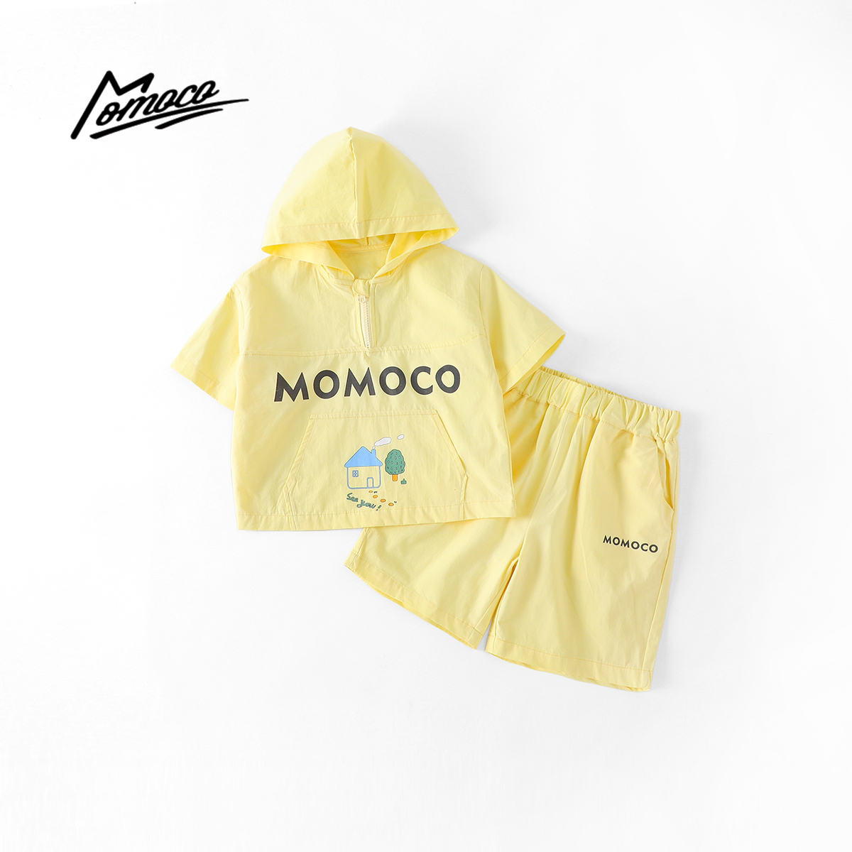 MOMOCO夏款休闲风夏季蓝色薄款潮流韩系帅气两件套77220580006