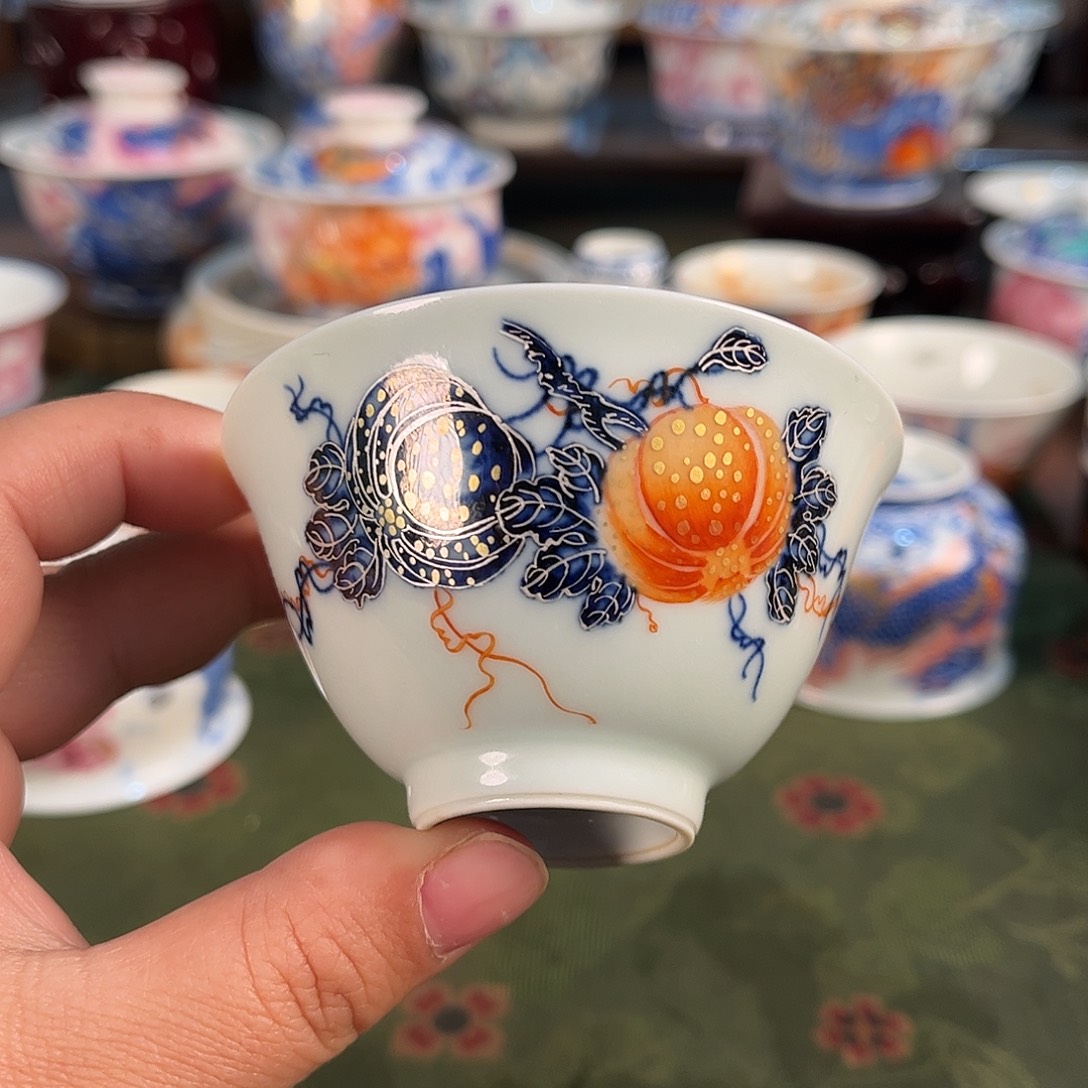 南瓜斗彩描金银杯杯