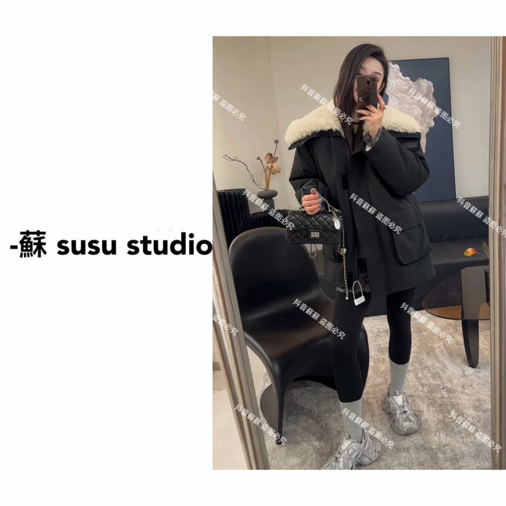 HM韩系羊羔毛冲锋衣派克服外套女冬季2025加厚工装羊羔绒拼接上衣