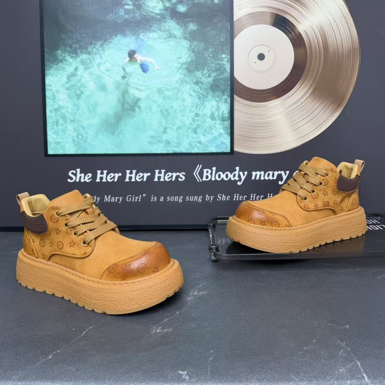 单棉同款时尚个性百搭增高厚底马丁靴印花英伦风潮流复古男士板鞋