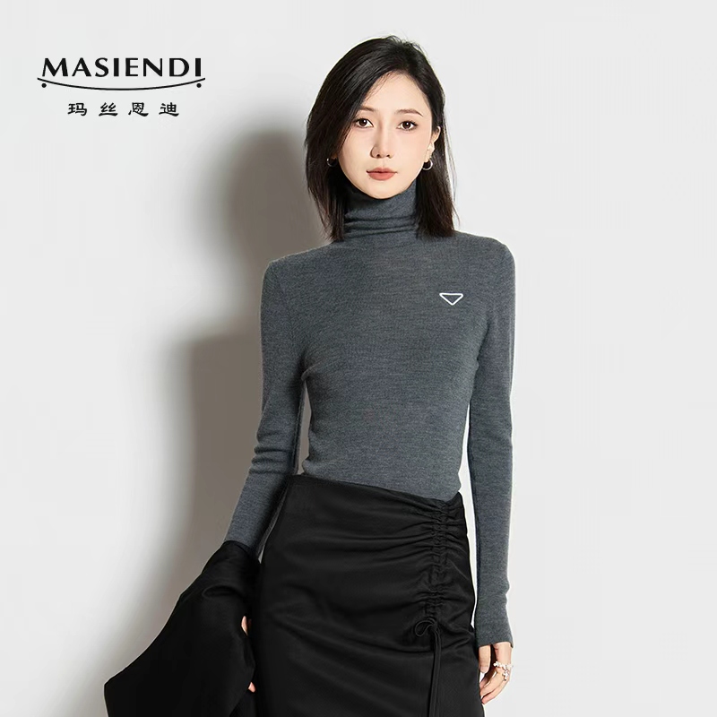 MASIENDI/玛丝恩迪套头纯色保暖轻熟风纯色羊毛长袖针织74025