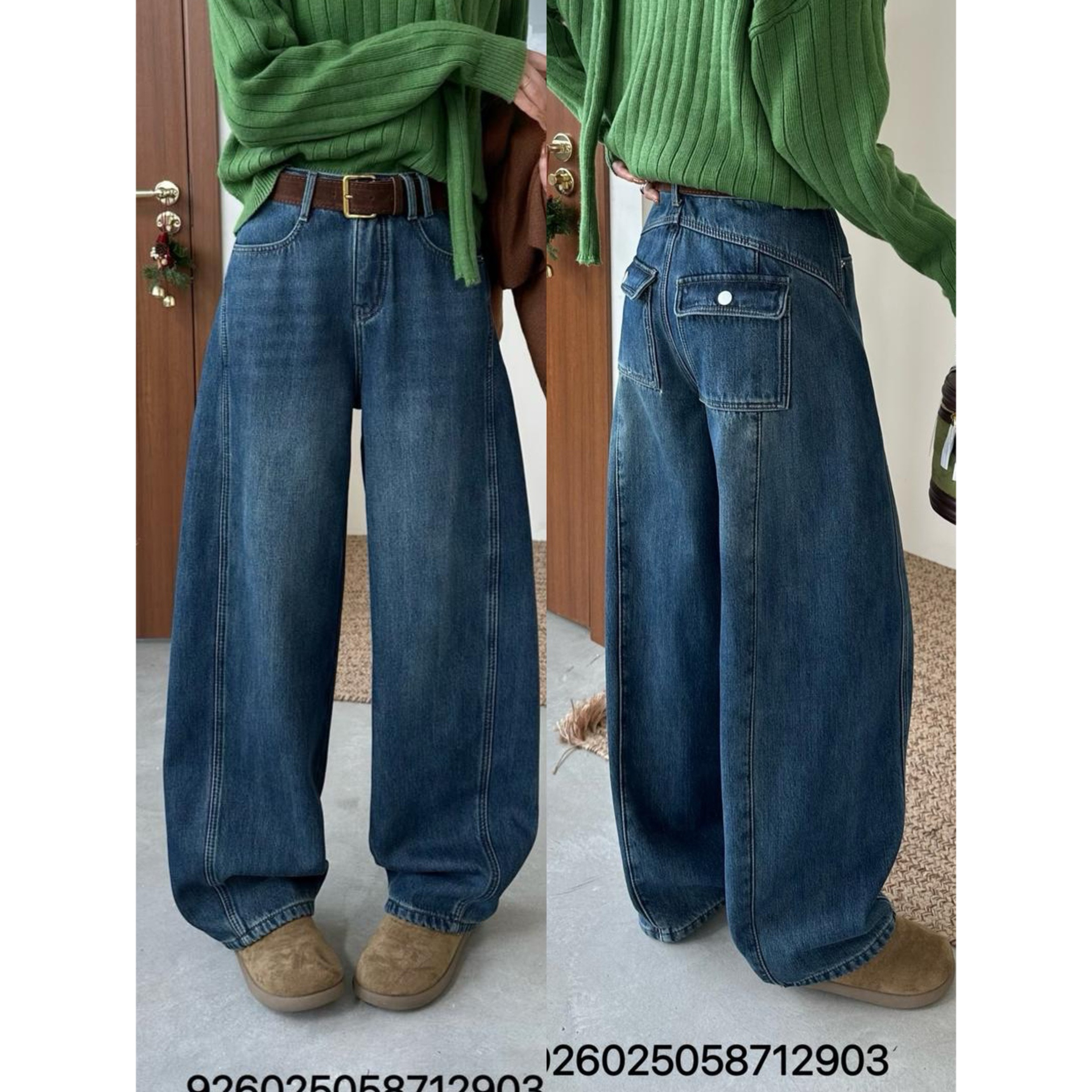 欧货高品质翻盖小个子设计感阔腿垂感百搭显瘦弯刀直筒裤9260