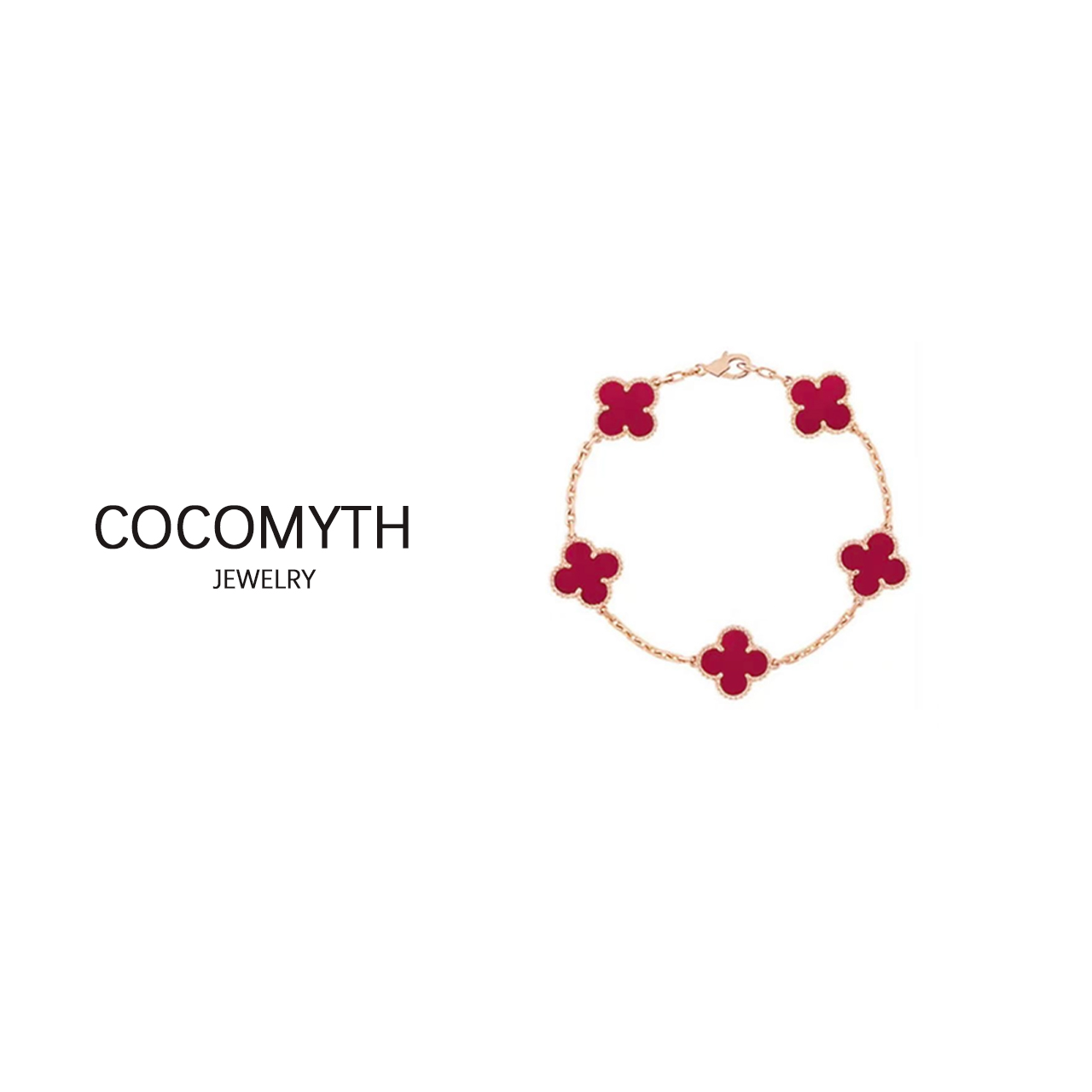 COCOMYTH 轻奢玫瑰金链条红色花花手链D600