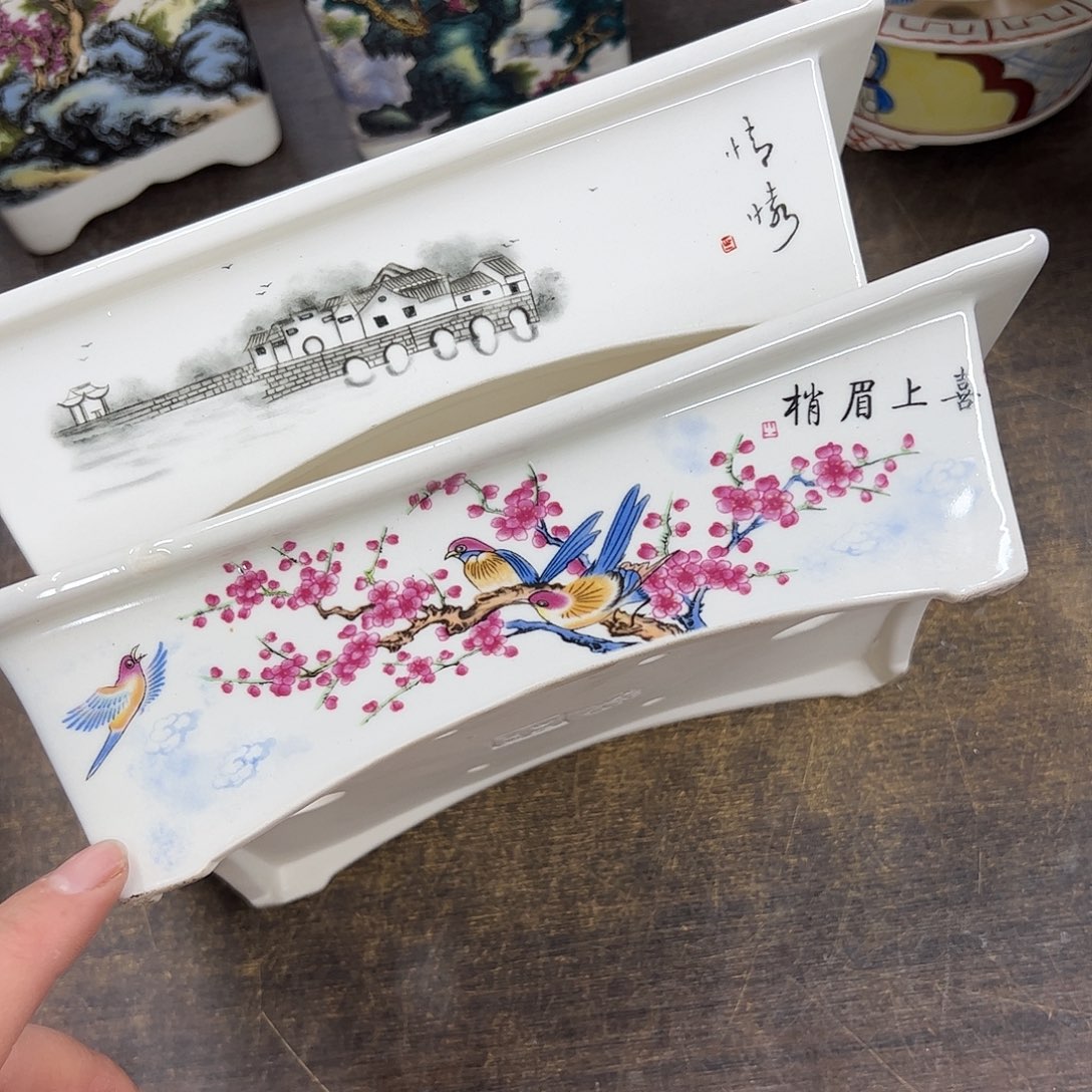 紫砂花盆053号瑕疵2个缩釉边不直介意勿拍22/16/6