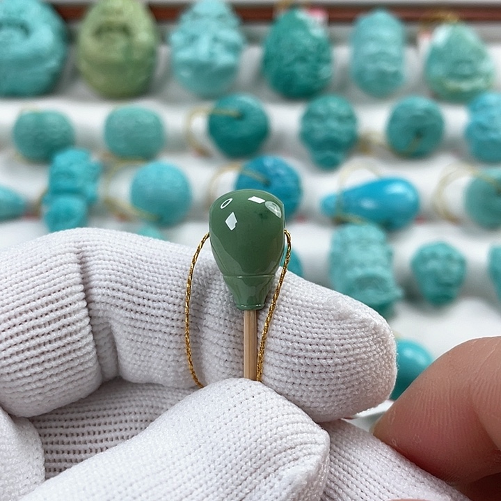 绿松石车挂未镶嵌对孔10